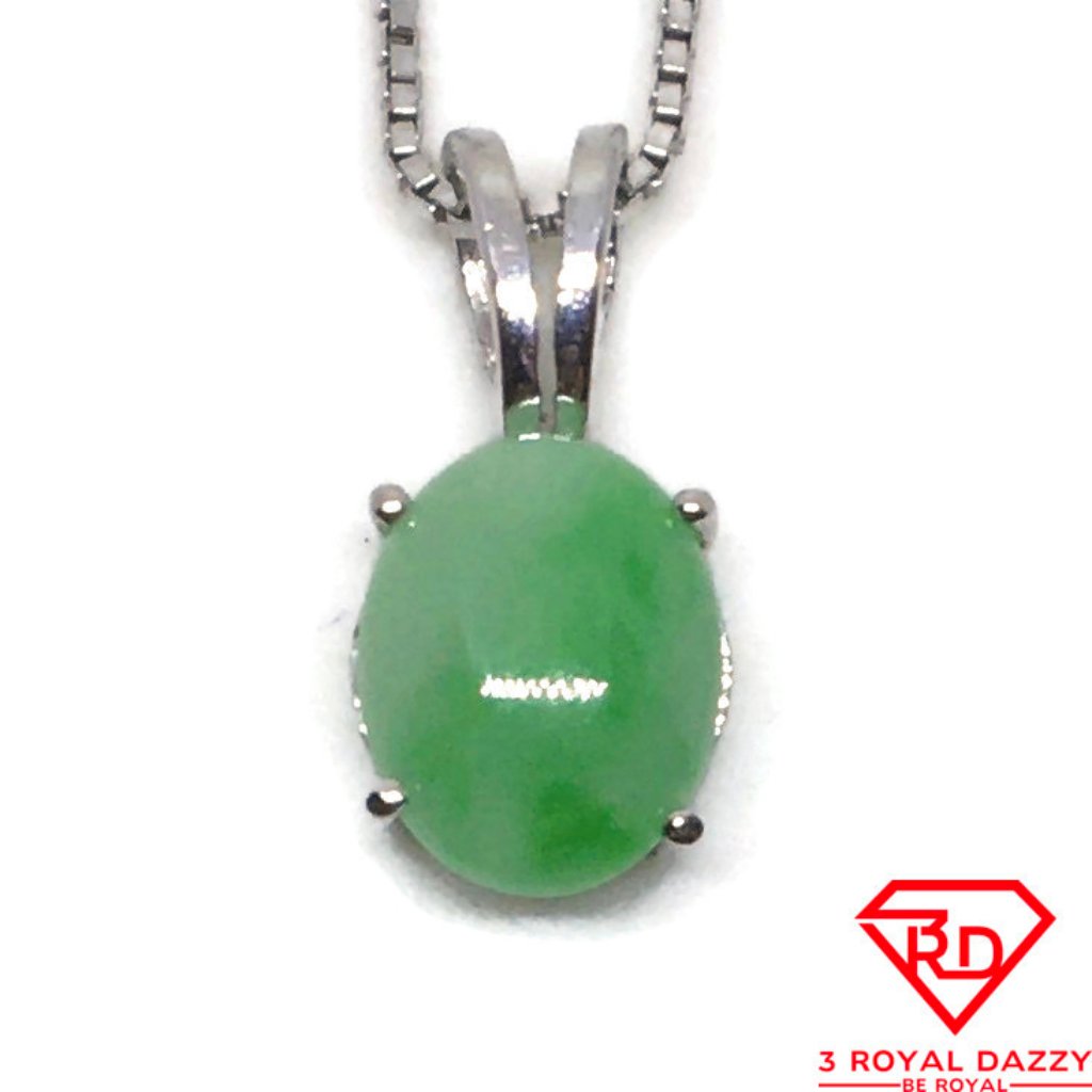 Green Jade Pendant White Gold On Silver And Chain